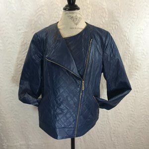 IMAN 100% Leather Moto Quilted Vintage Navy Blue